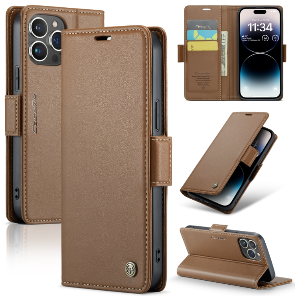 CaseMe Butterfly Buckle Litchi Texture RFID Anti-theft Wallet Case - For iPhone 14 Pro - mosaccessories